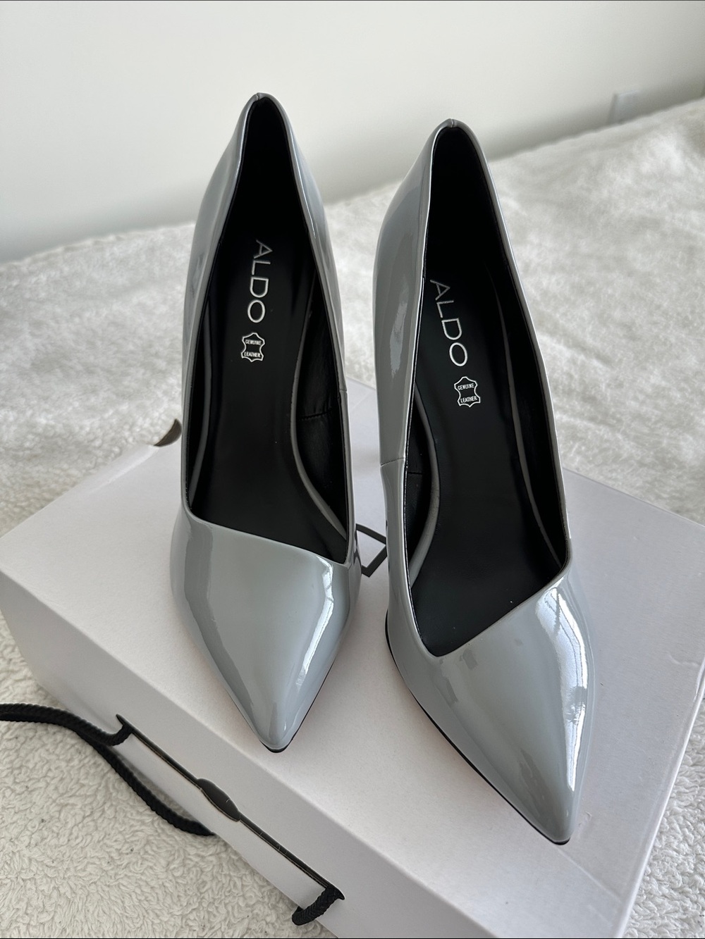 Aldo Grey Patent Pointed-Toe Pumps